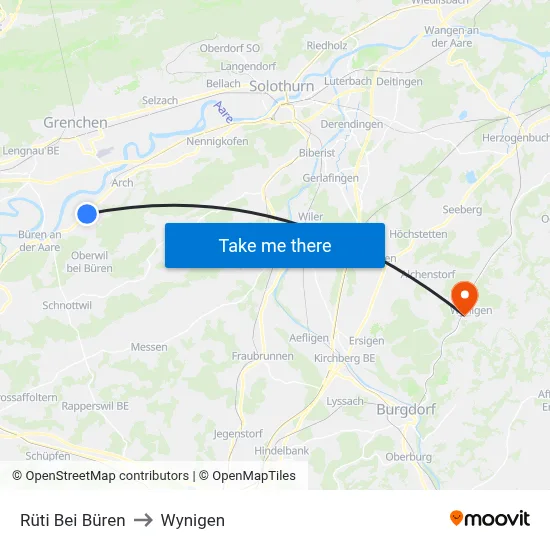 Rüti Bei Büren to Wynigen map