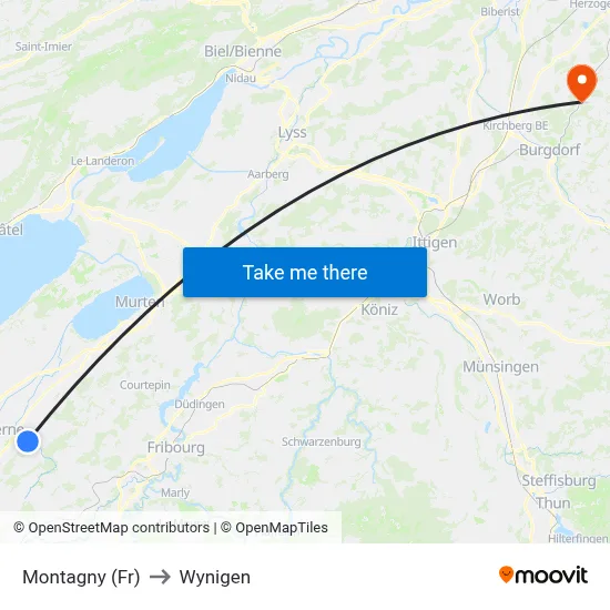 Montagny (Fr) to Wynigen map