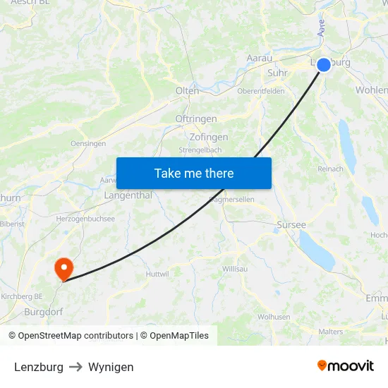 Lenzburg to Wynigen map