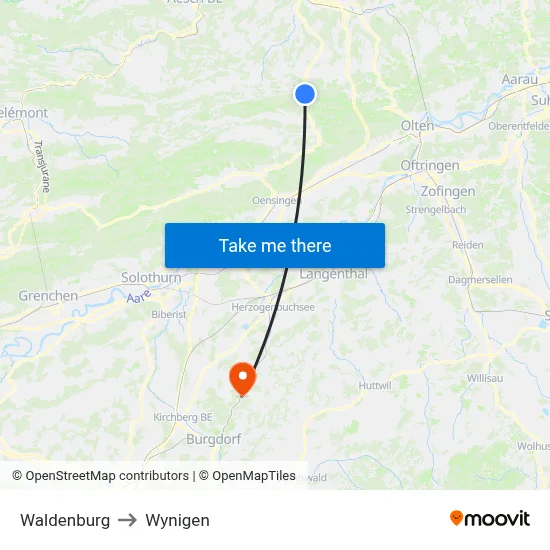 Waldenburg to Wynigen map