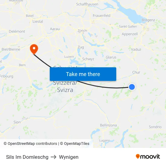 Sils Im Domleschg to Wynigen map