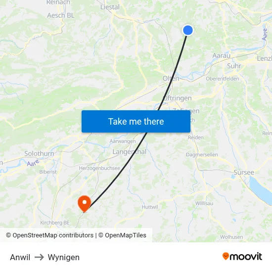 Anwil to Wynigen map