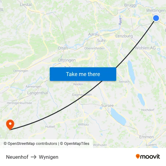 Neuenhof to Wynigen map