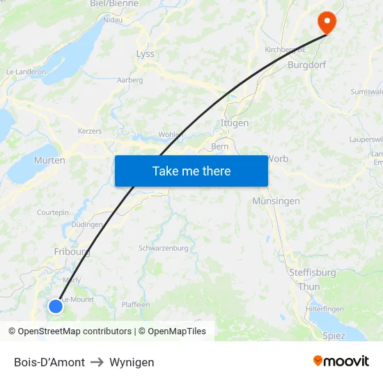 Bois-D’Amont to Wynigen map