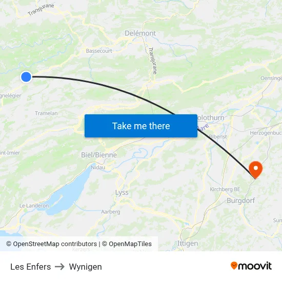 Les Enfers to Wynigen map
