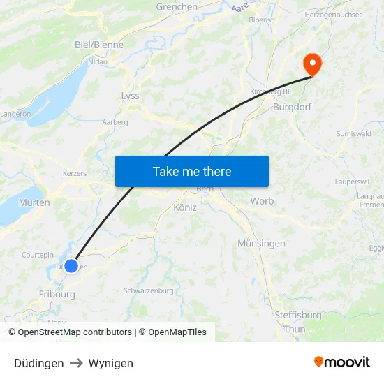 Düdingen to Wynigen map