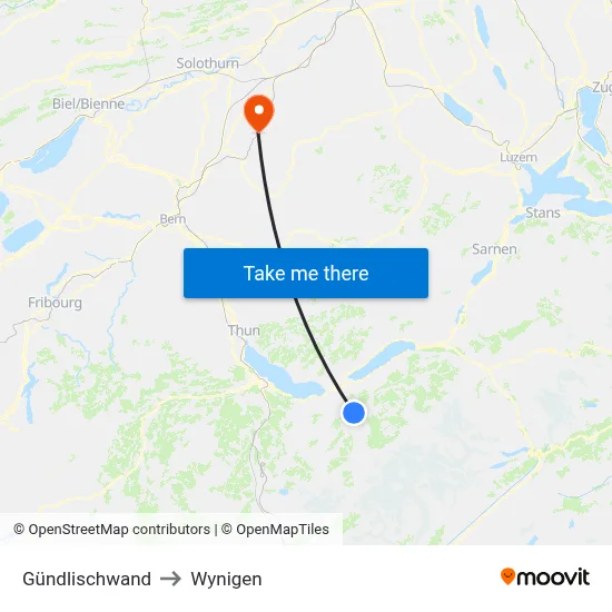 Gündlischwand to Wynigen map
