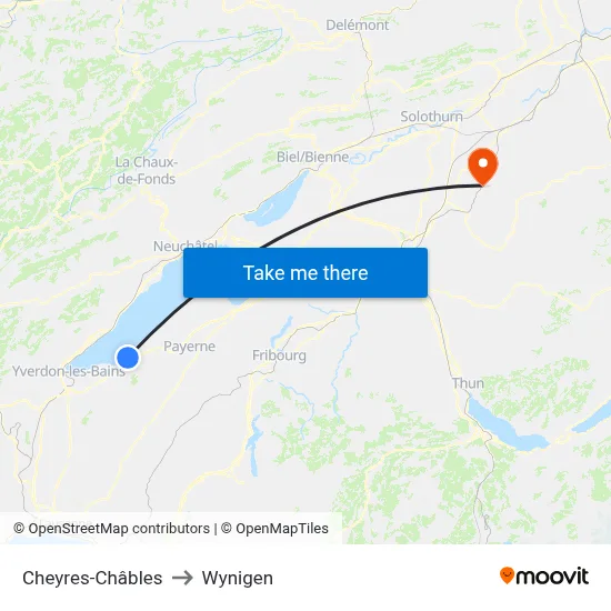 Cheyres-Châbles to Wynigen map