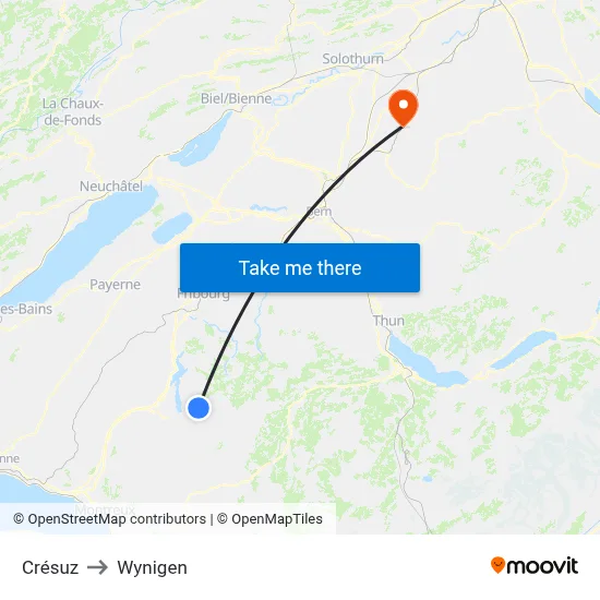 Crésuz to Wynigen map