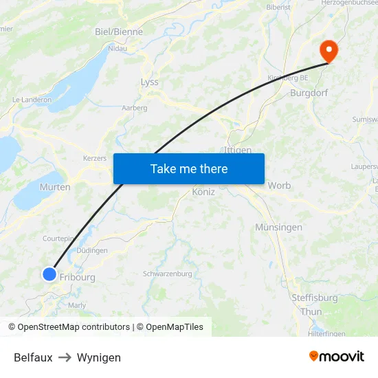 Belfaux to Wynigen map