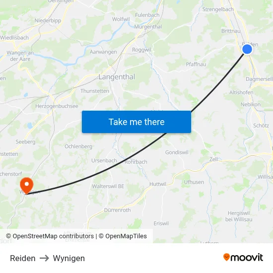 Reiden to Wynigen map