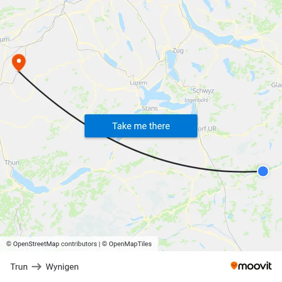 Trun to Wynigen map