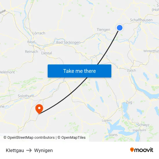 Klettgau to Wynigen map
