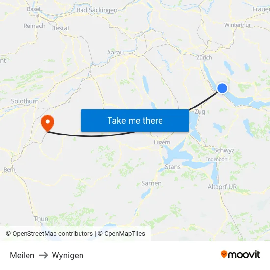 Meilen to Wynigen map