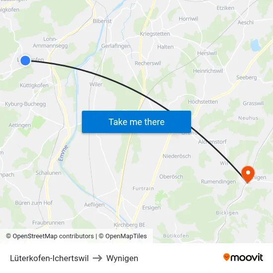 Lüterkofen-Ichertswil to Wynigen map