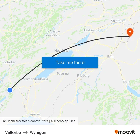 Vallorbe to Wynigen map