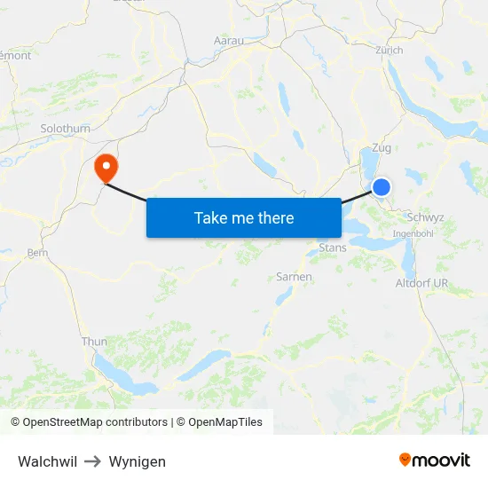 Walchwil to Wynigen map