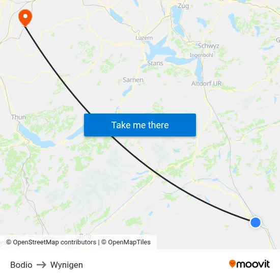 Bodio to Wynigen map