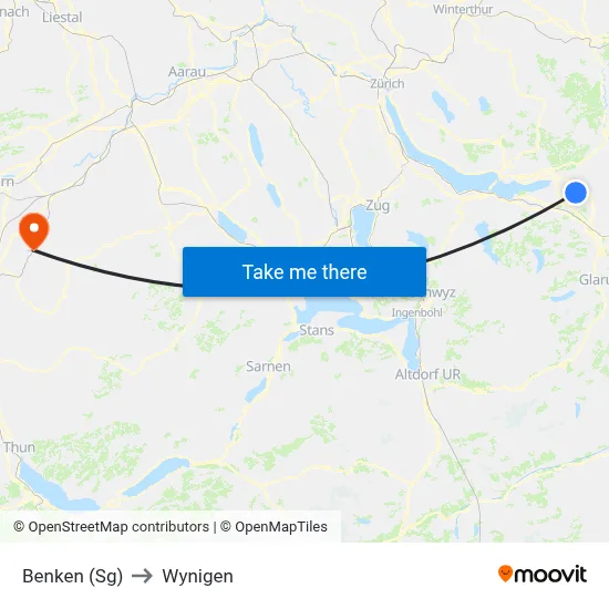 Benken (Sg) to Wynigen map
