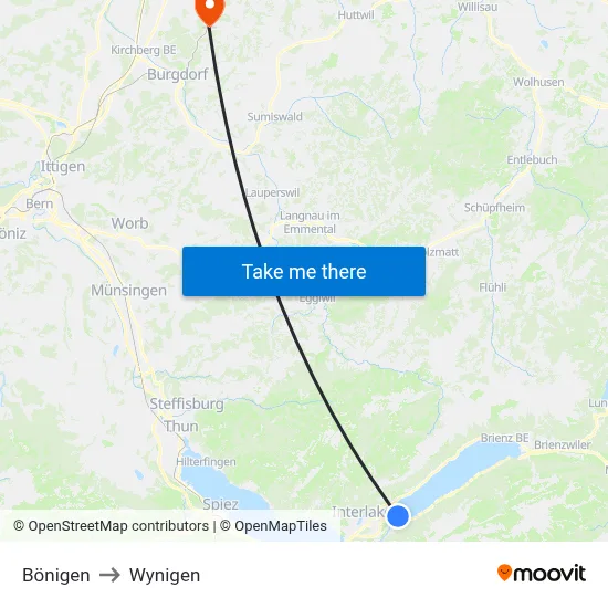 Bönigen to Wynigen map