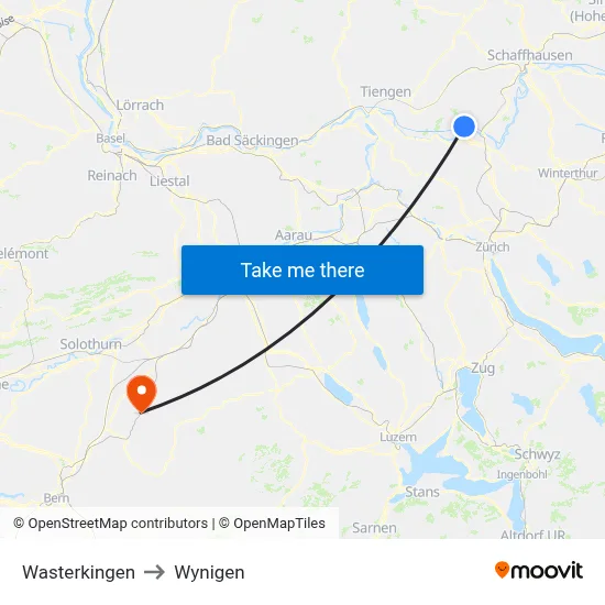 Wasterkingen to Wynigen map
