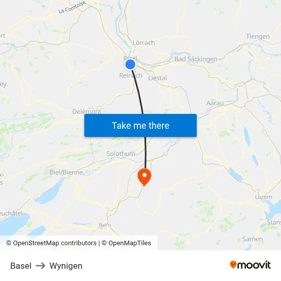 Basel to Wynigen map