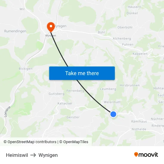 Heimiswil to Wynigen map