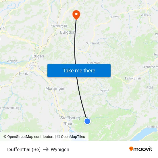 Teuffenthal (Be) to Wynigen map