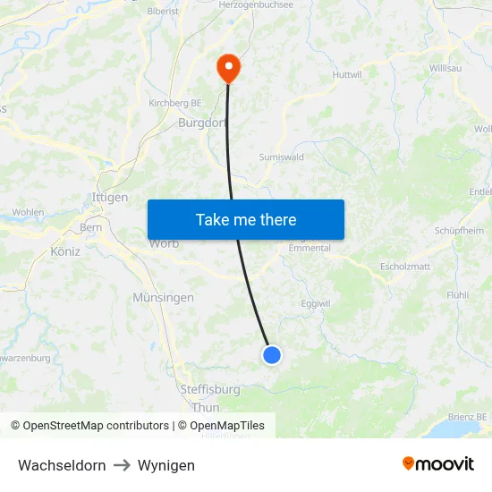 Wachseldorn to Wynigen map