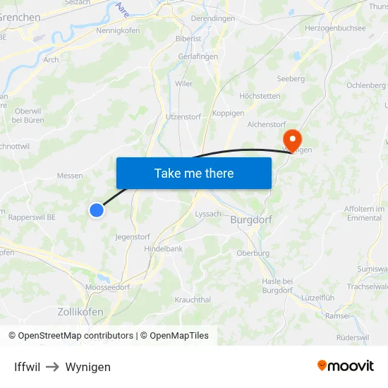 Iffwil to Wynigen map