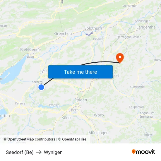 Seedorf (Be) to Wynigen map