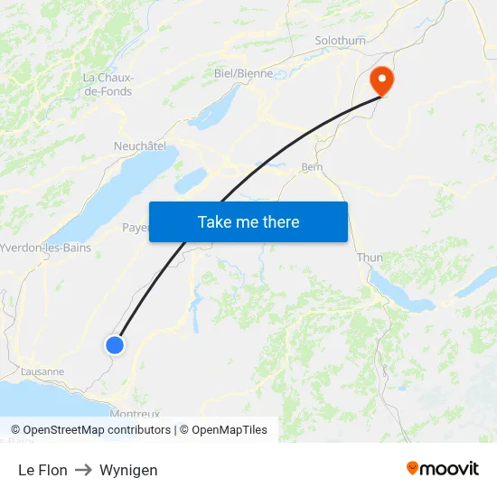 Le Flon to Wynigen map