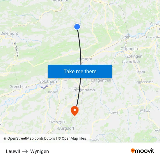 Lauwil to Wynigen map