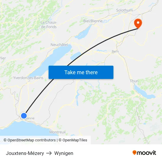 Jouxtens-Mézery to Wynigen map