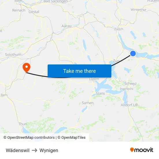 Wädenswil to Wynigen map