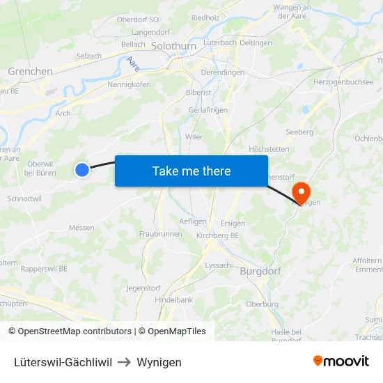 Lüterswil-Gächliwil to Wynigen map