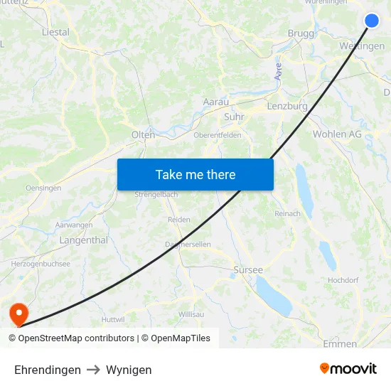 Ehrendingen to Wynigen map