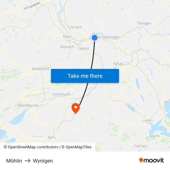 Möhlin to Wynigen map