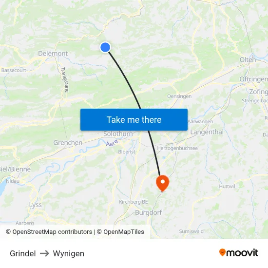 Grindel to Wynigen map