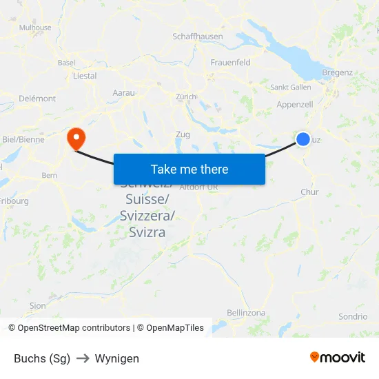 Buchs (Sg) to Wynigen map