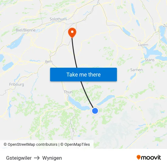 Gsteigwiler to Wynigen map