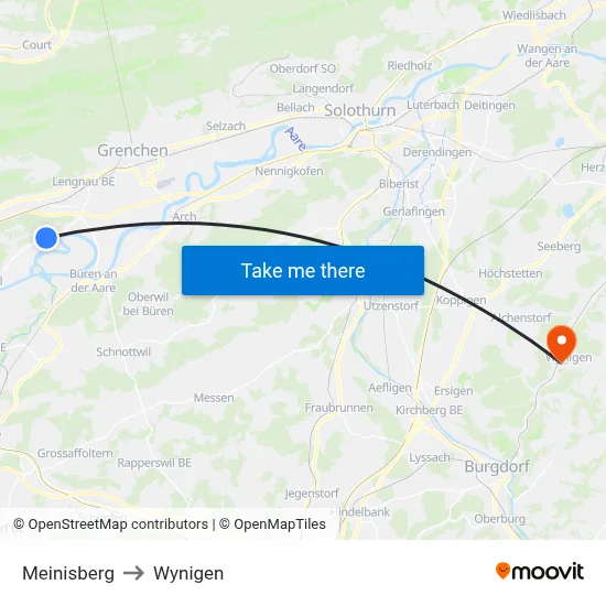 Meinisberg to Wynigen map