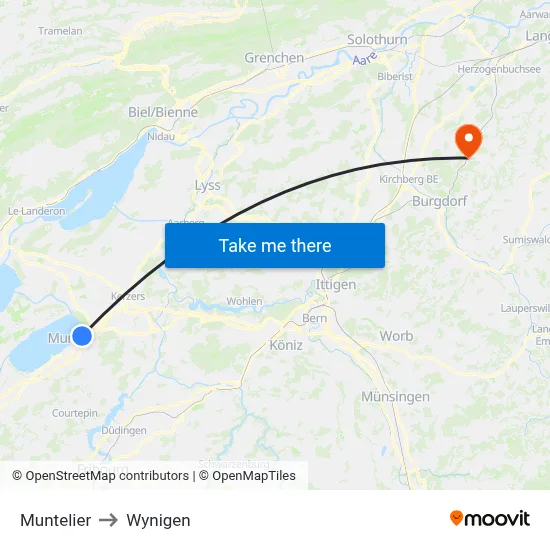 Muntelier to Wynigen map