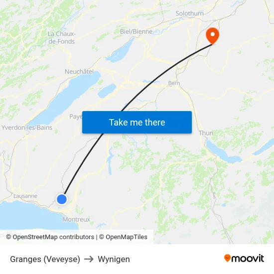 Granges (Veveyse) to Wynigen map