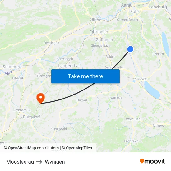 Moosleerau to Wynigen map