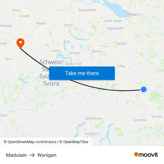 Madulain to Wynigen map