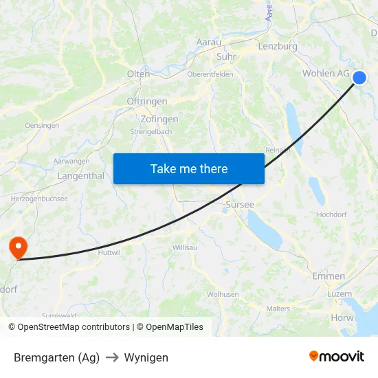 Bremgarten (Ag) to Wynigen map