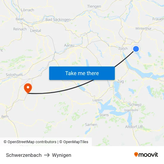 Schwerzenbach to Wynigen map