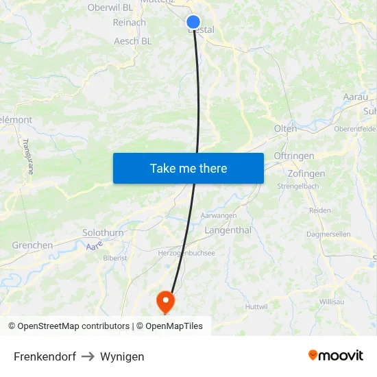 Frenkendorf to Wynigen map