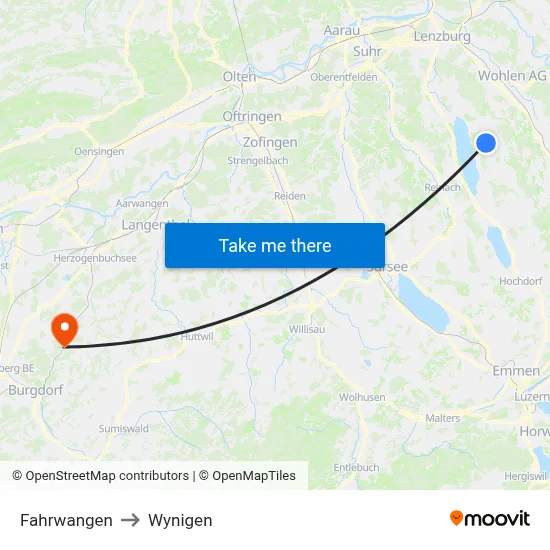Fahrwangen to Wynigen map